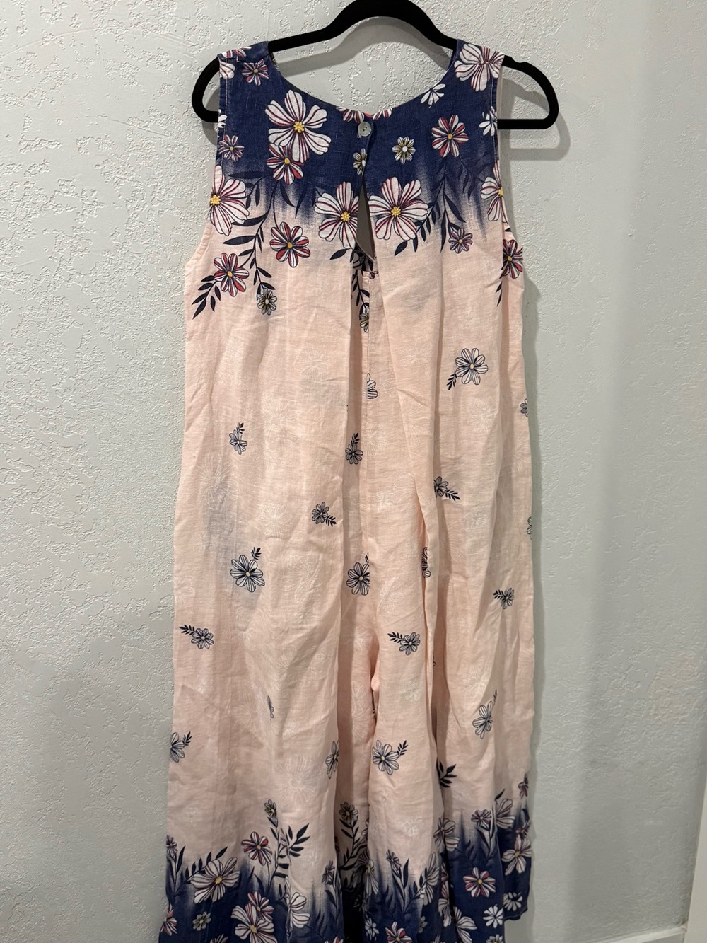 Girls Pink Floral Sleeveless jumper with Navy Trim